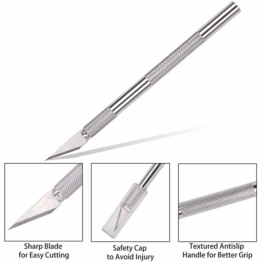 High Quality Pen Knife with 5 Interchangeable Sharp Blades  for Carving and Mat Cutting as a Mobile Phone PCB DIY Repair crafting knife sticker cutter paper cutter.  For precision cutting art and Tools. 