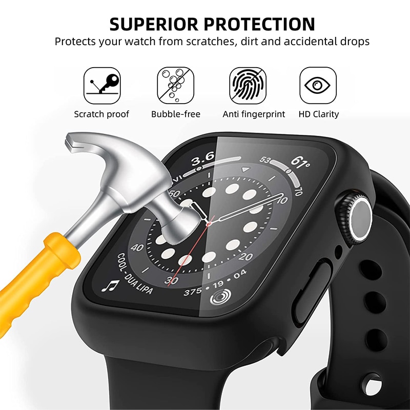Apple Watch Case 45mm 41mm 44mm 42mm 40mm 38mm Glass Protective Cover iWatch Series 8 7 6 5 4 3 SE case. 