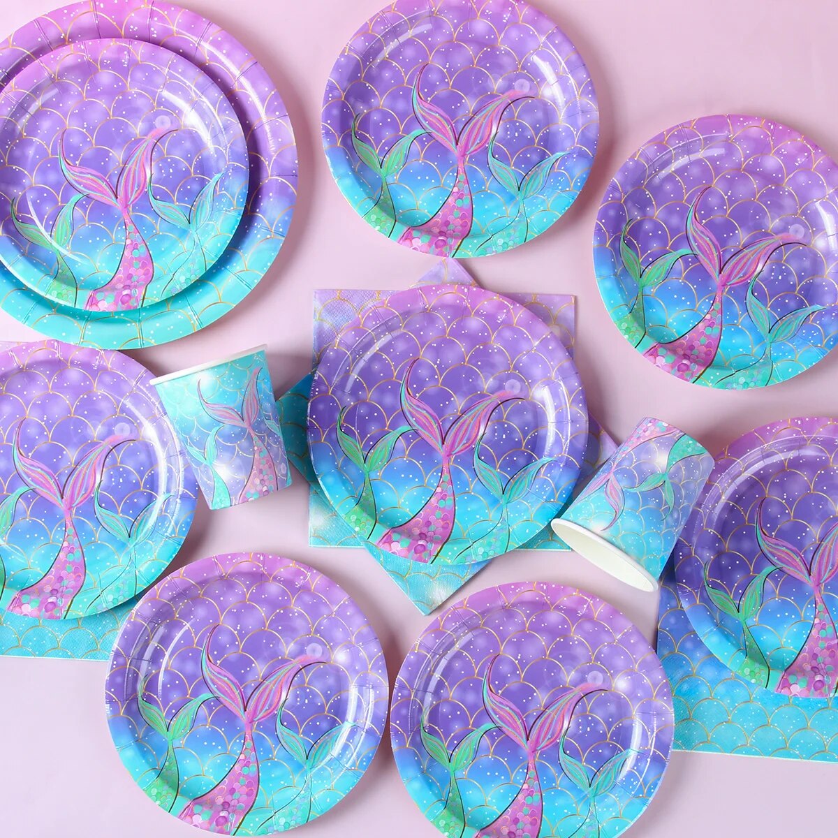 paper plates Mermaid Disposable Tableware Set Paper Plates Cups Little Mermaid Birthday Party Decorations Girl Baby Shower Party SuppliesParty Tableware. 