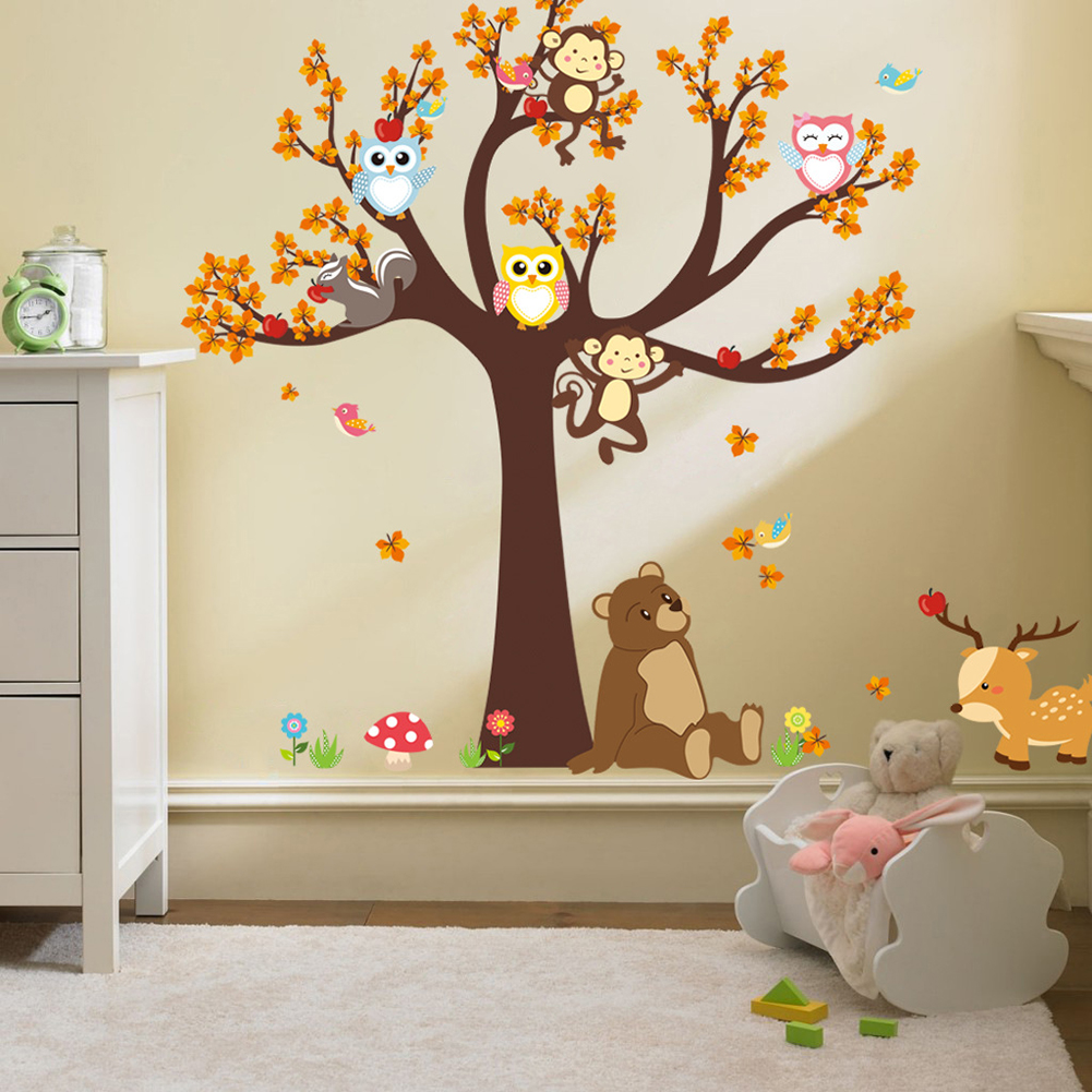 Animal Tree Cartoon Giraffe Animals Theme Wall Art Decal Sticker