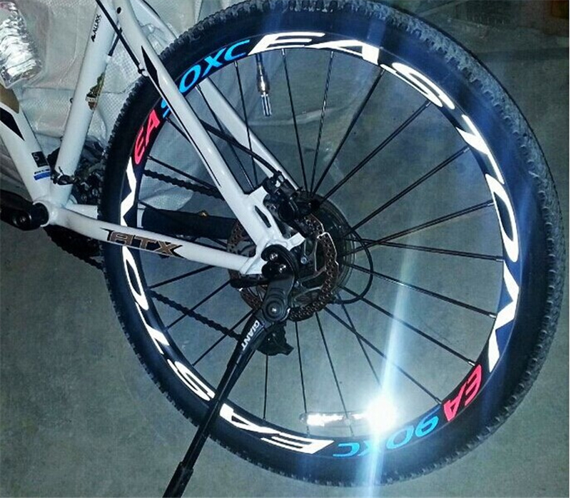 1 Side Multicolor Bike Wheel Rims Reflective Stickers Decals Cycling Safe Protector 26/27.5inch Wheel MTB Bike Accessories- White Blue. 