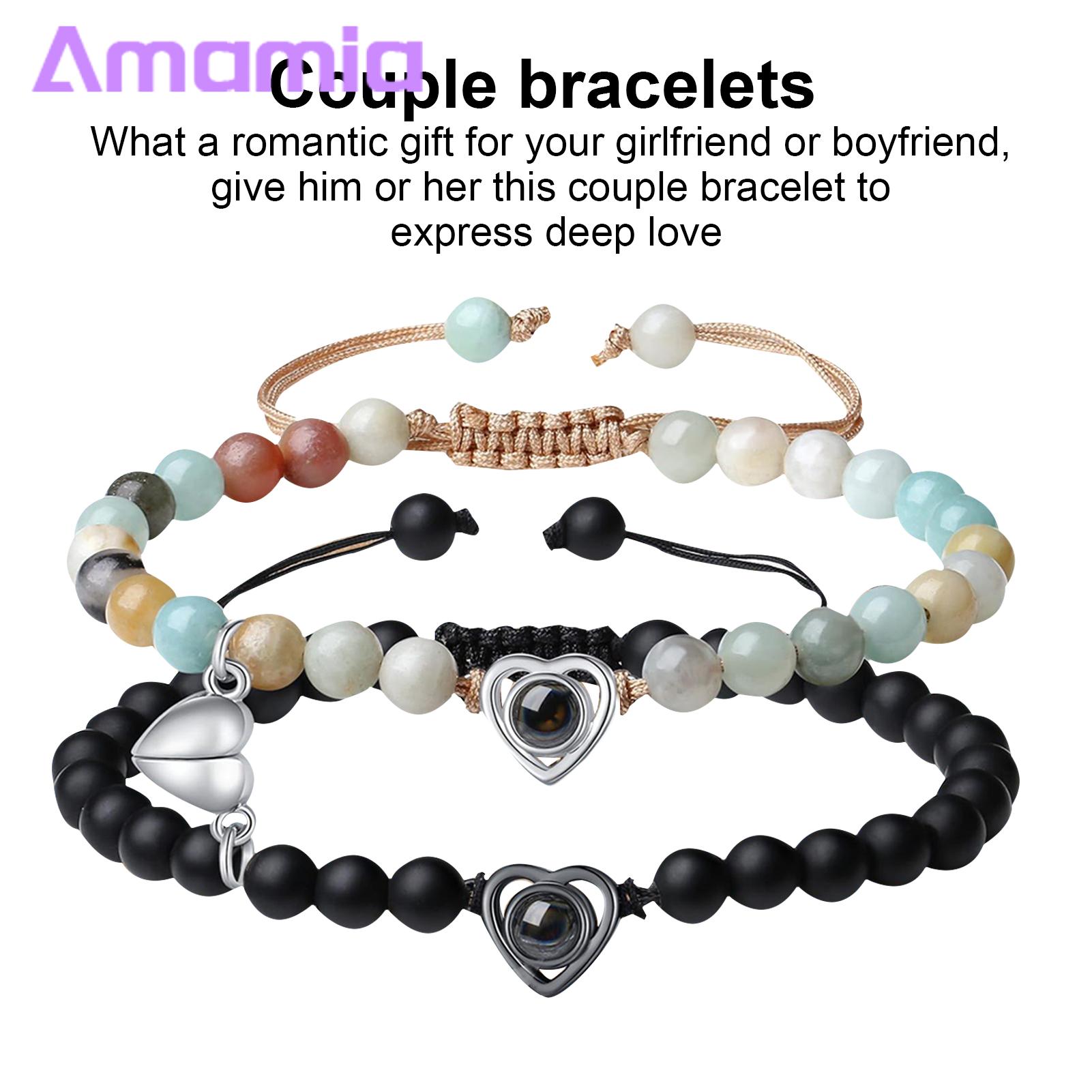Long Distance Couple Bracelet 2pcs His Her Matching Bracelets 100 Languages I Love Couple Bracelets Adjustable Beads Jewelry Gift Heart Pairing Couple Necklace. 