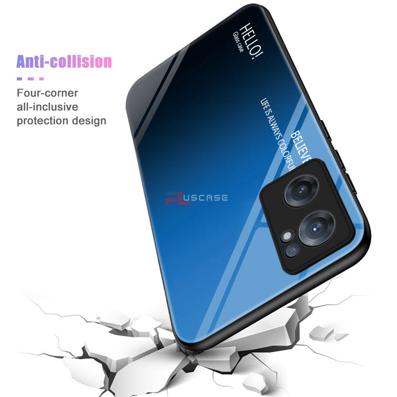 PlusCase for OnePlus Nord CE 2 5G Case Glass Hard Gradient Painted Shockproof Phone Back Cover. 