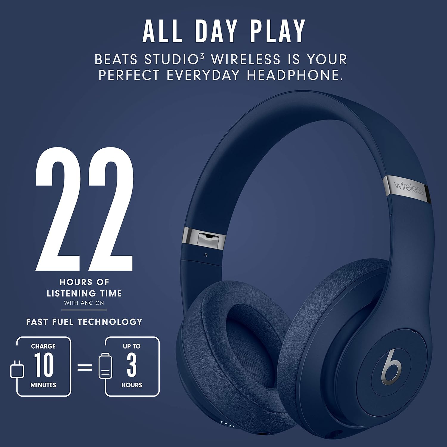 Beats Studio 3 AAA+ Grade (High Copy) Bluetooth 4.0 Wireless Headphone With Mic High-Quality Bass Sound Rechargeable Battery Comfortable Wearing Foldable Blue On-Ear Durable Headphone. 