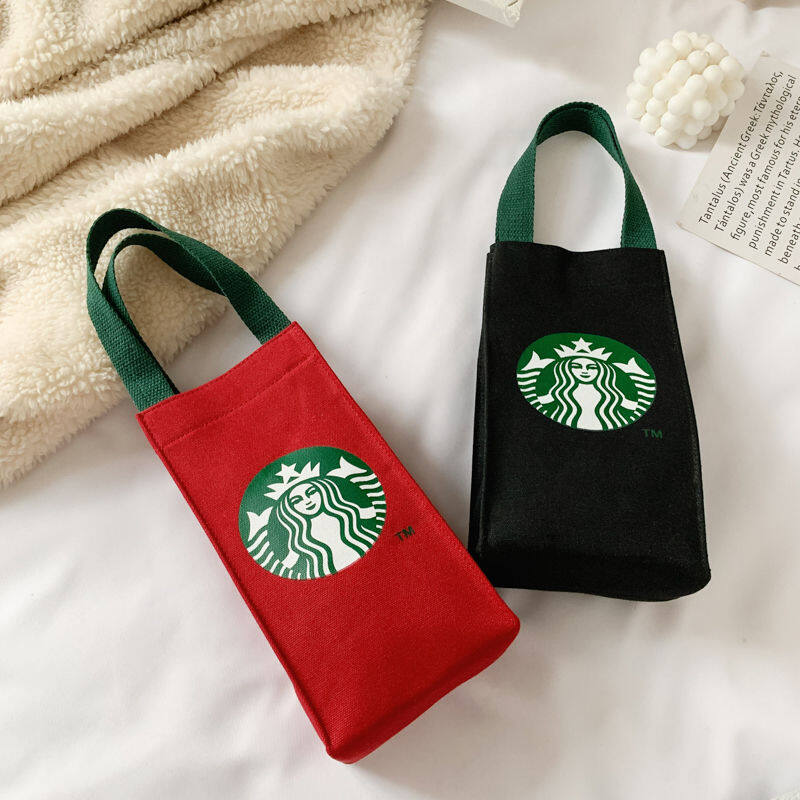 【ZOSR】Starbuck Canvas Bag Tote Bags Carrier Tumbler Bag Cup Holder Mother Student Handbag (25cm X 13cm X 9cm). 