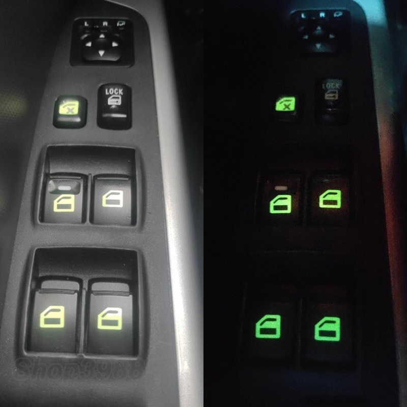 Car Window Button Luminous Sticker Lifter Switch Night Fluorescent Decals Car Interior Stickers Auto Accessories-(Green). 