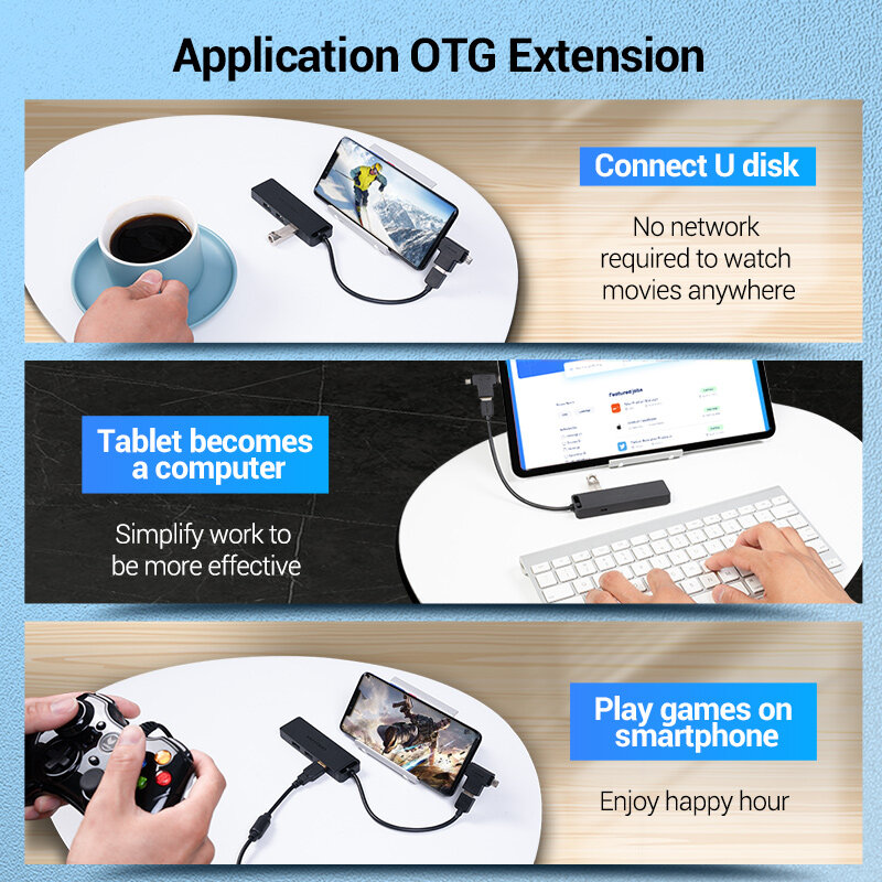 Vention USB HUB 2.0 Multi 5 USB Port Adapter with Micro Charge Power High Speed OTG for Macbook Pro PC Laptop Lenovo Xiaomi PS4 Xbox One Flash Drive HDD USB Splitter. 