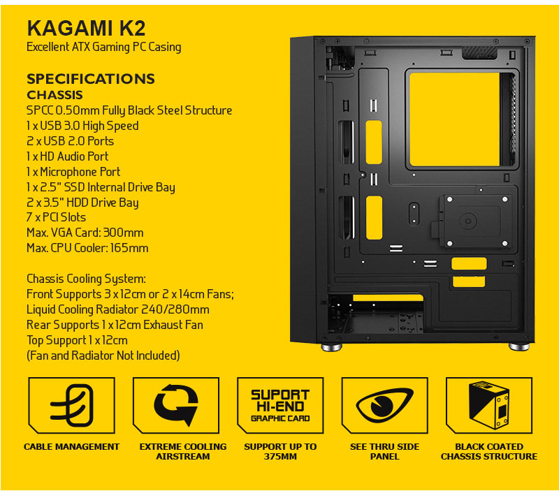 Armaggeddon-Kagami K2 Excellent ATX Gaming PC Casing with RGB Lightning Effect. 