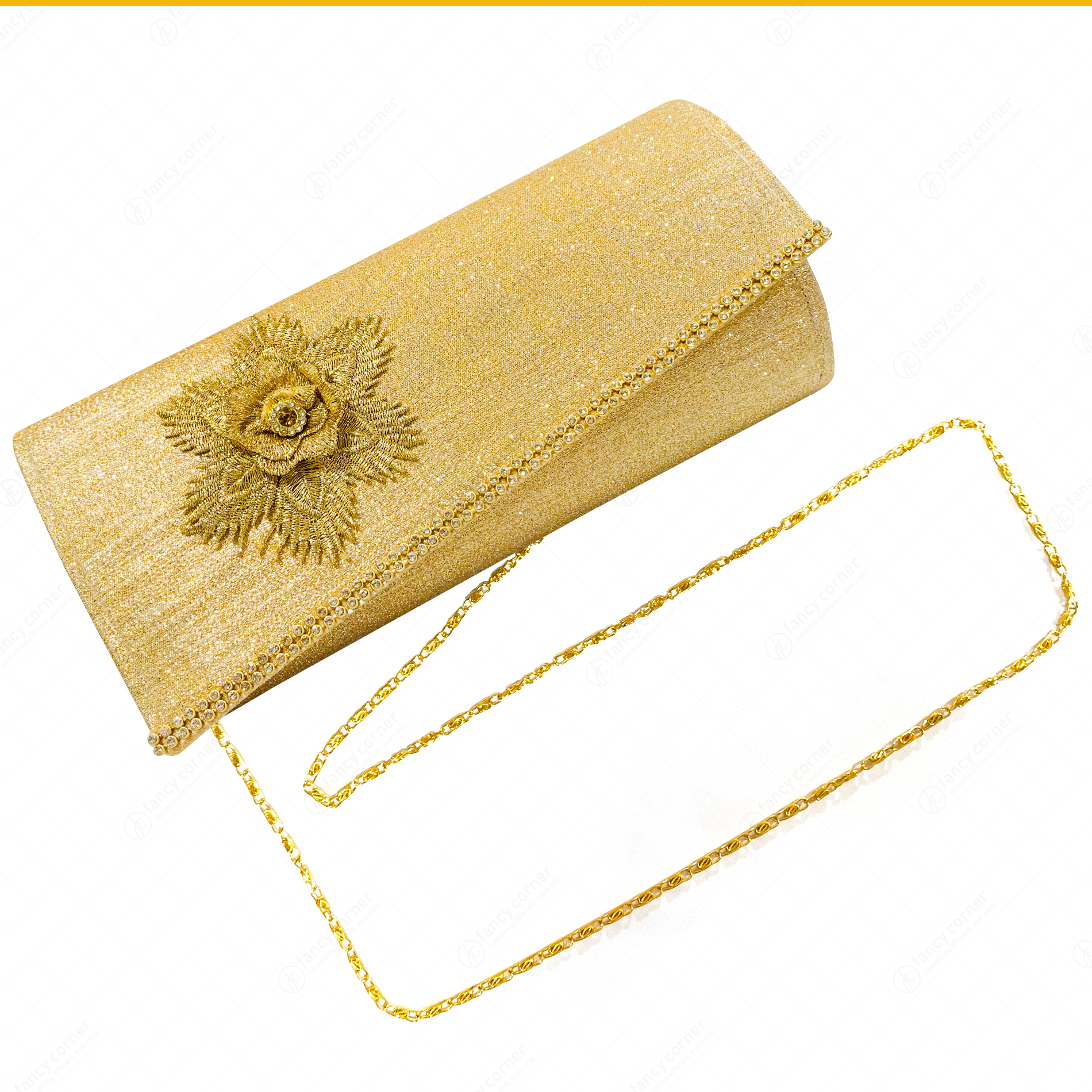 Golden Flower Wedding Purse with Removable Chain Handle Women