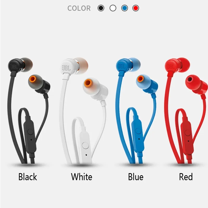JBL T110 3.5mm Wired Earphones Stereo Music Deep Bass Earbuds TUNE110 Headset Sport Earphone In-line Control Hands-free With Mic. 