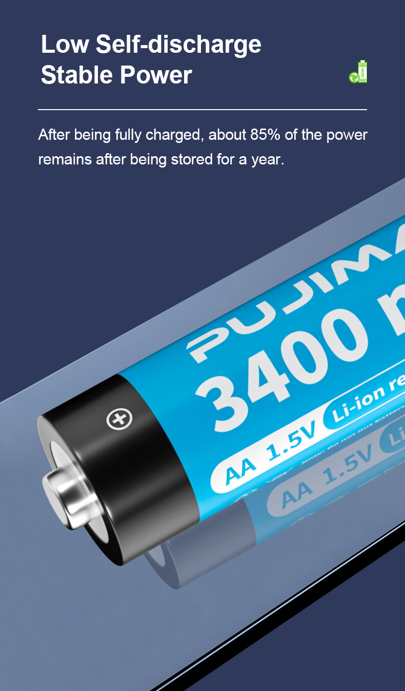 PUJIMAX 1pcs 2a rechargeable li-ion battery 1.5v aa lithium battery 3400mWh 1.5v aa batteri. 