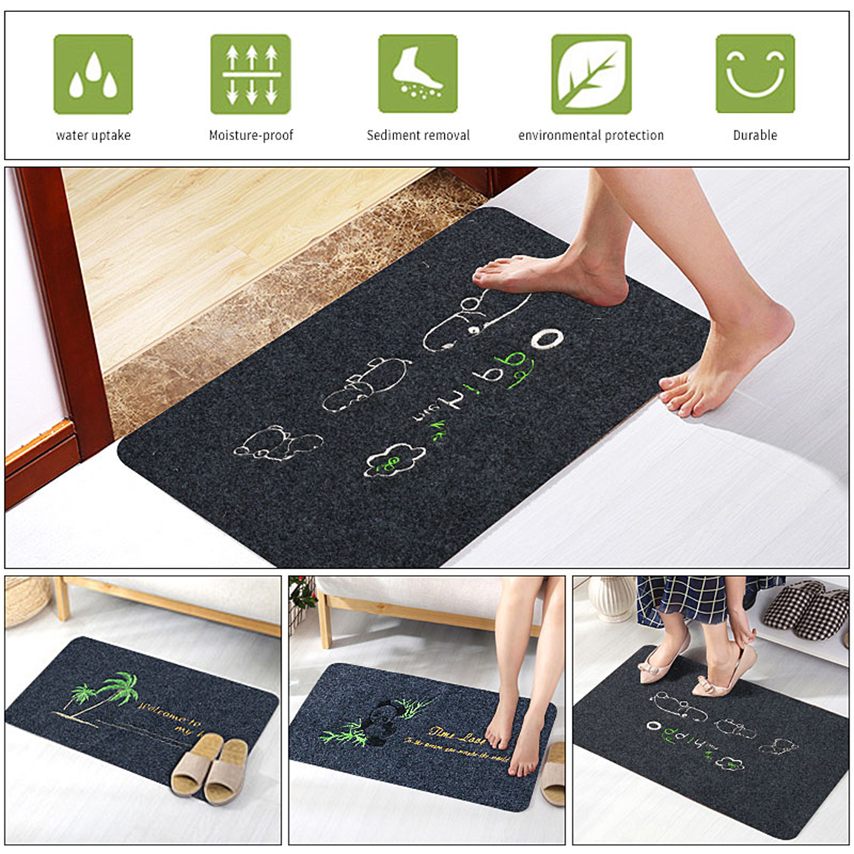 Grey Panda/Coconut tree/Hippo Kitchen Bathroom Carpet Home Decor Fashion Non Slip Door Entrance Floor Rug Mat