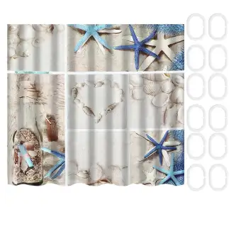 Summer Seashells Beach Shower Curtain Set Fabric Bathroom Curtains