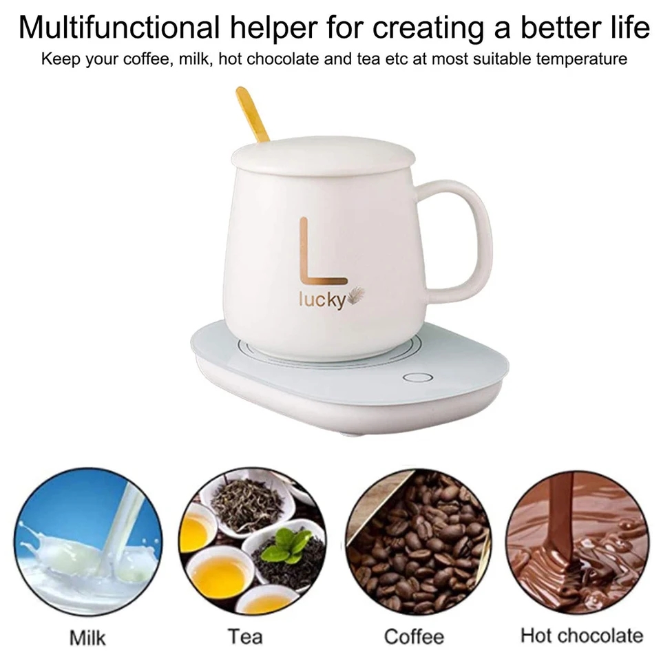 Cup Warmer 55 Degree Ceramic Mug Heater USB Smart Thermostatic Heating Pad Coffee Mug Milk Warmer for Home Office Birthday Gift. 
