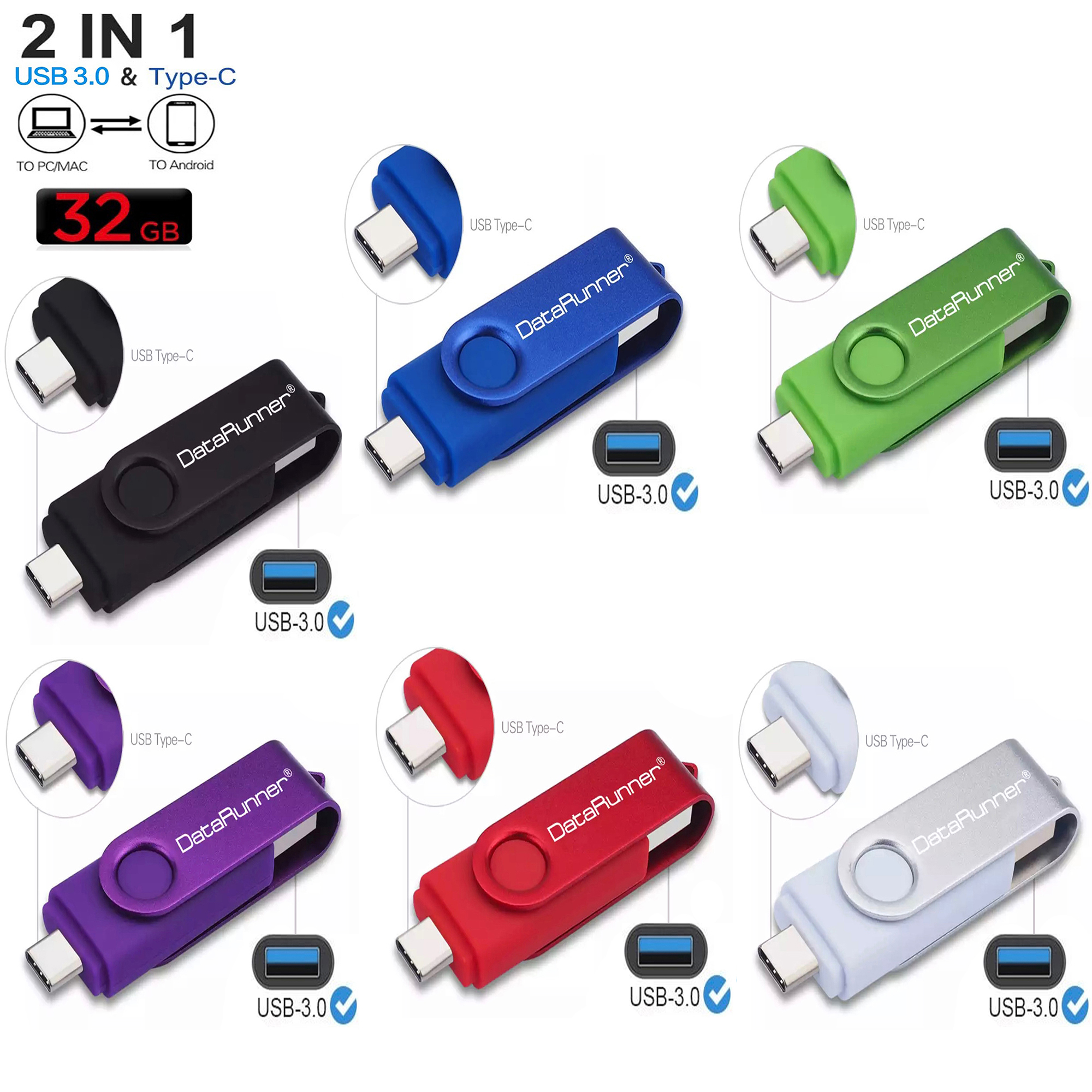 DataRunner Ultra Dual Drive USB Type C 3.0 32GB USB Pen Flash Drive. 
