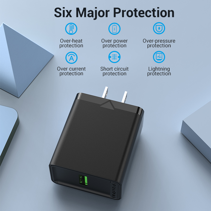Vention 18W Charger original Fast Charger for Android QC3.0 for iPhone 14 pro max Huawei Redmi Note10 Pro Xiaomi Poco X3 NFC Samsung S20 Realme Quick Charging USB Wall Charger. 
