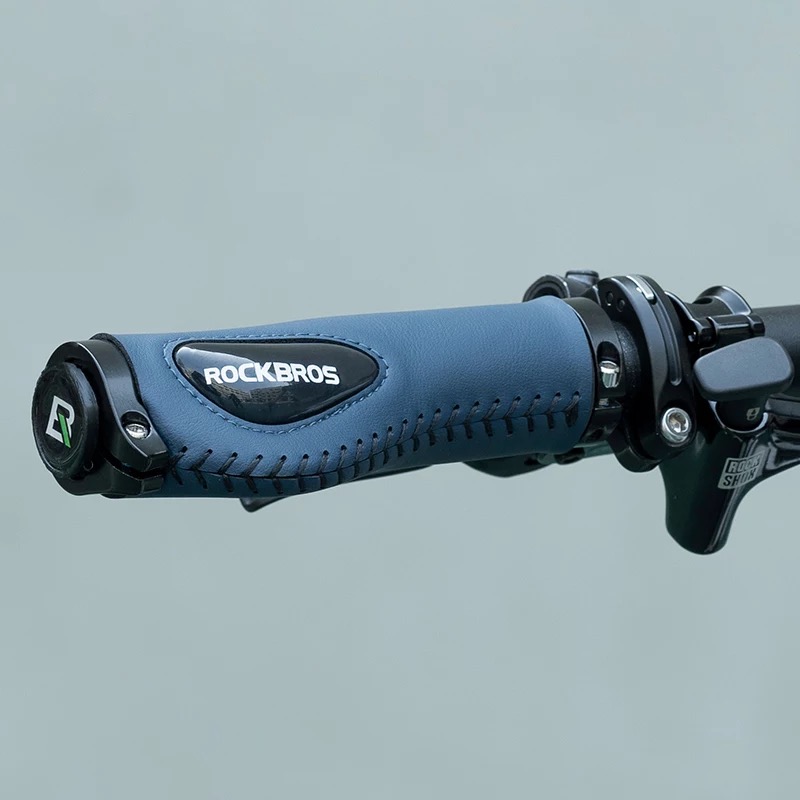 ROCKBROS Leather Bicycle Grips Liquid Silicone MTB Handle Ergonomics Handlebar Grip Bilateral Lock Non-slip Cozy Bike Accessories. 