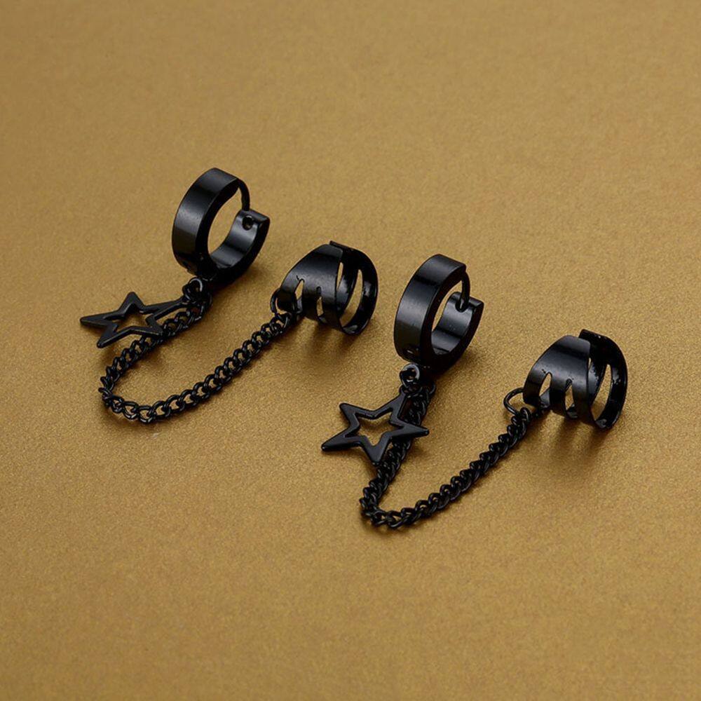 【WEJA】hikaw for women earings for women earrings earrings korean style Women Ear StudsFashion Earrings Hollow Star Men Ear Buckles Chain Stainless Steel Pentagram Cross Earrings Men Earrings Men Ear Clip Korean Style Earrings. 