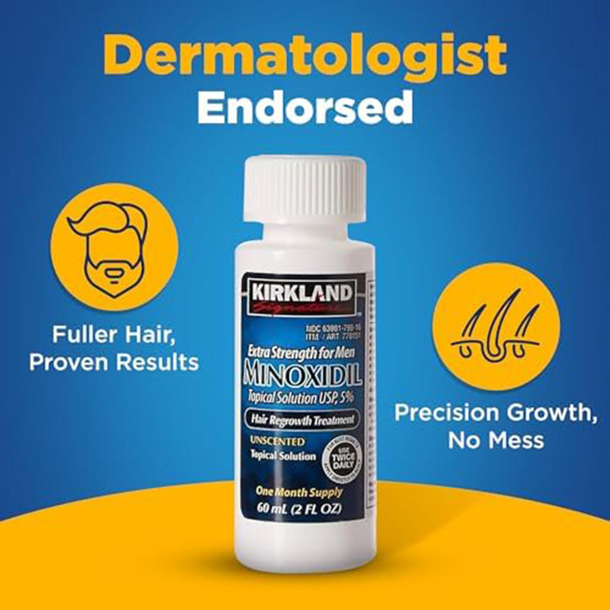 Kirkland Minoxidil 5% USA One Month Supply + Free Dropper. 