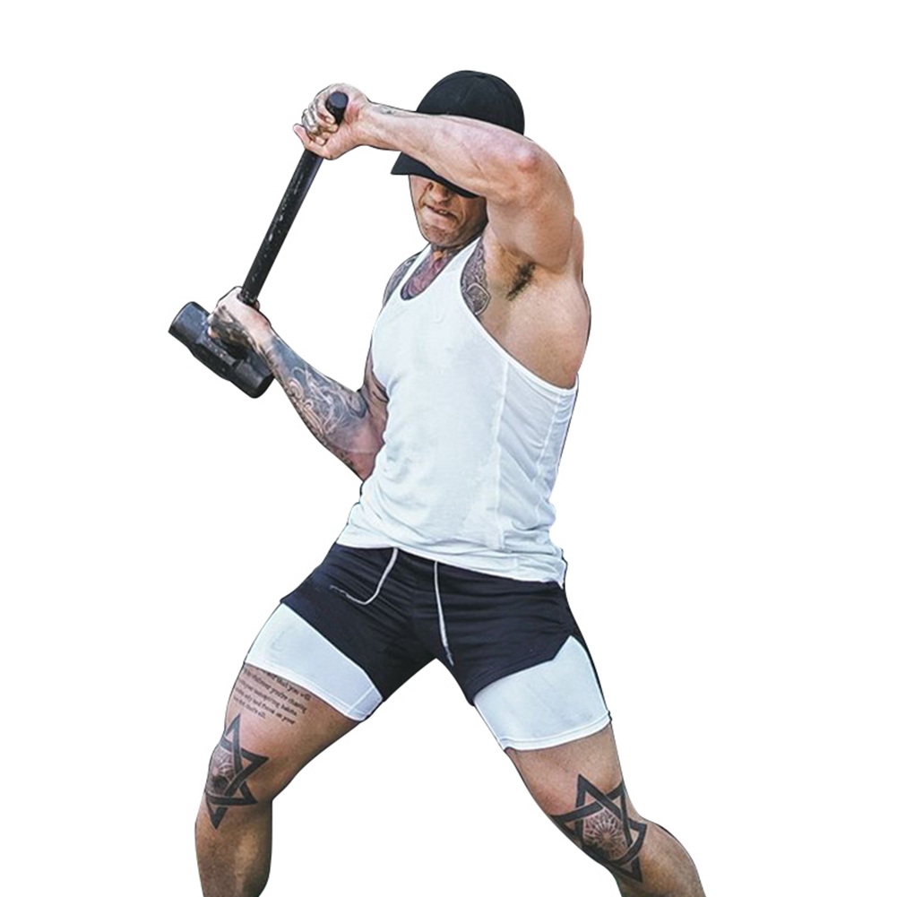 Men's 2 in 1 Running Shorts Workout Training Gym Quick Dry Bodybuliding Athletic Short Jogger with Pockets. 
