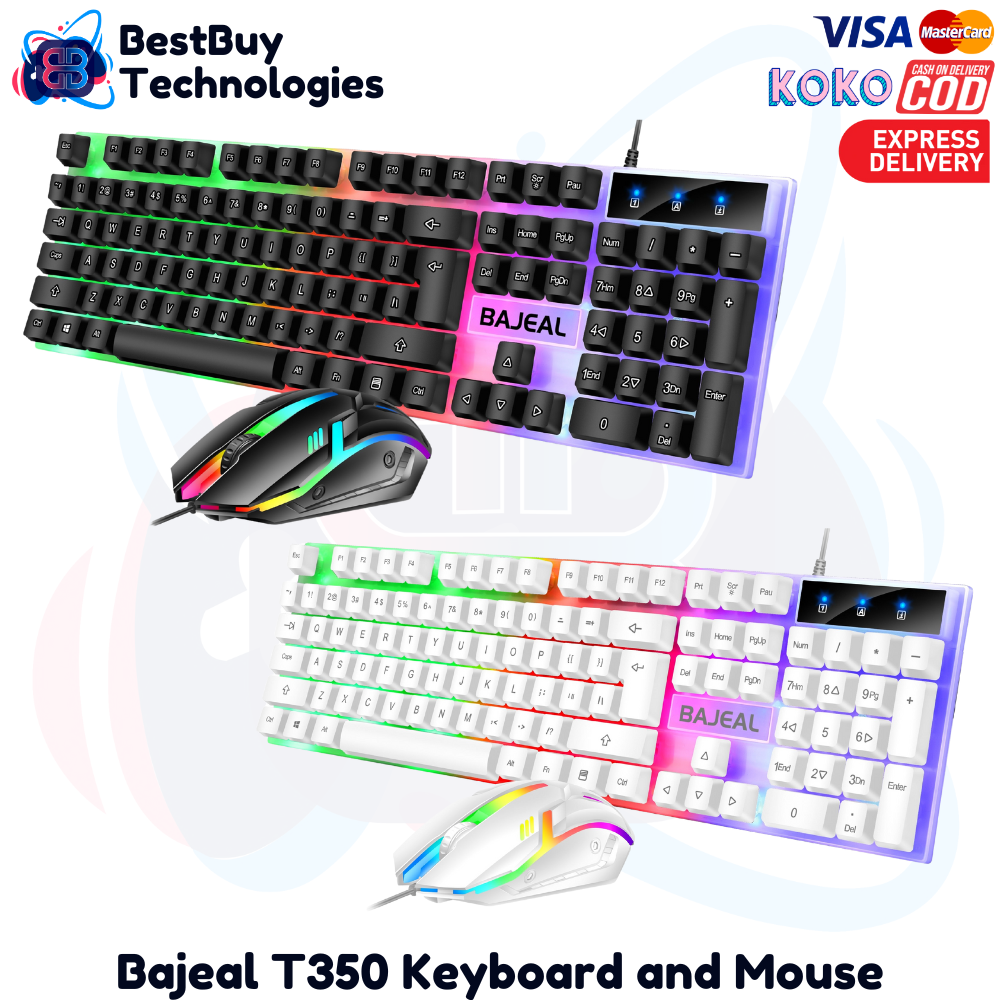 Bajeal T350 Keyboard and Mouse LED Light 104 Keys USB Wired Gaming Keyboard Mouse Combo