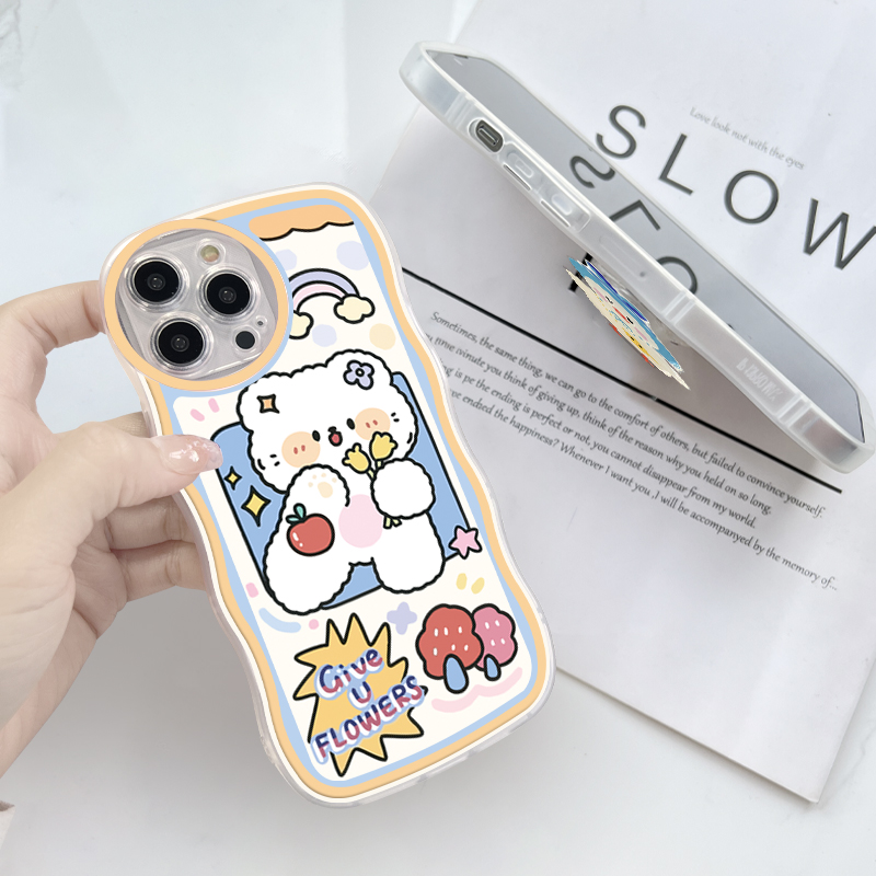 AMORVOR for Huawei Nova 3 Back Cover (With Free Holder) Cartoon Pattern Soft Wavy Phone Case Camera Protection Mobile Cover. 