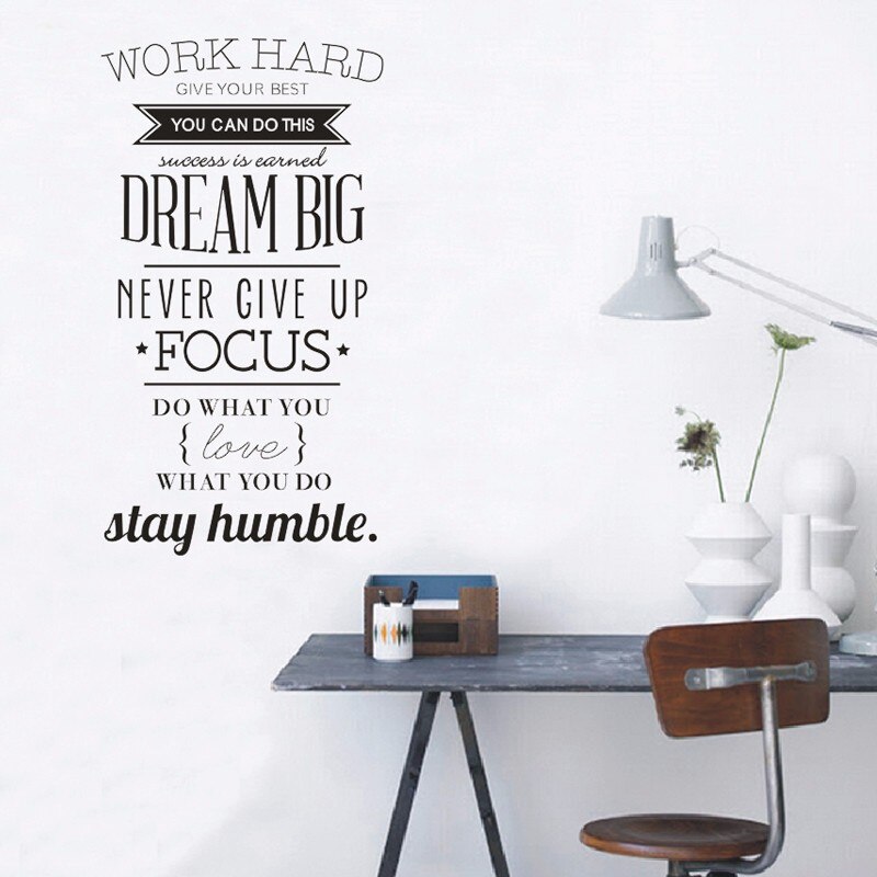 【WEJA】Work Hard Inspiring Quotes Vinyl Wall Art Sticker Never Give Up Big Dream Mural Decals Poster for Office Living Room Home Decor. 