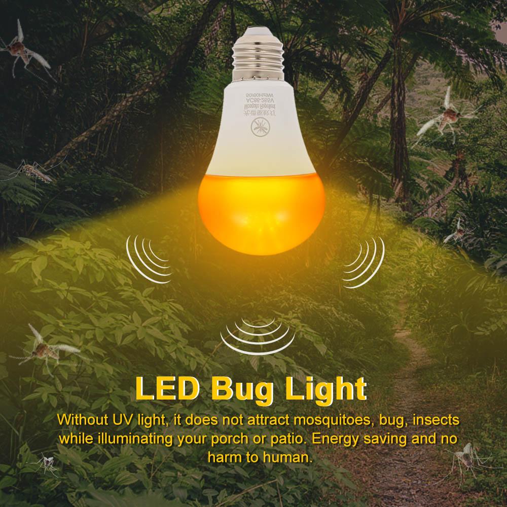 Yellow LEDs Bug Light Bulb No Blue Light Outdoor E26/27 9W Mosquito Repellent Light Bulb No UV 570-590nm Wavelength Night Light for Outdoor Indoor Energy Saving Light. 