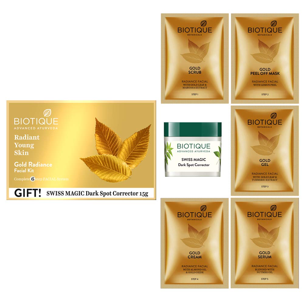 Biotique Gold Radiant Skin Youth Facial| 6-Step Facial Kit for Radiant Skin| Ayurvedic and Organically Pure| 100% Botanical Extracts| Suitable for All Skin Types | 65gm SAM. 