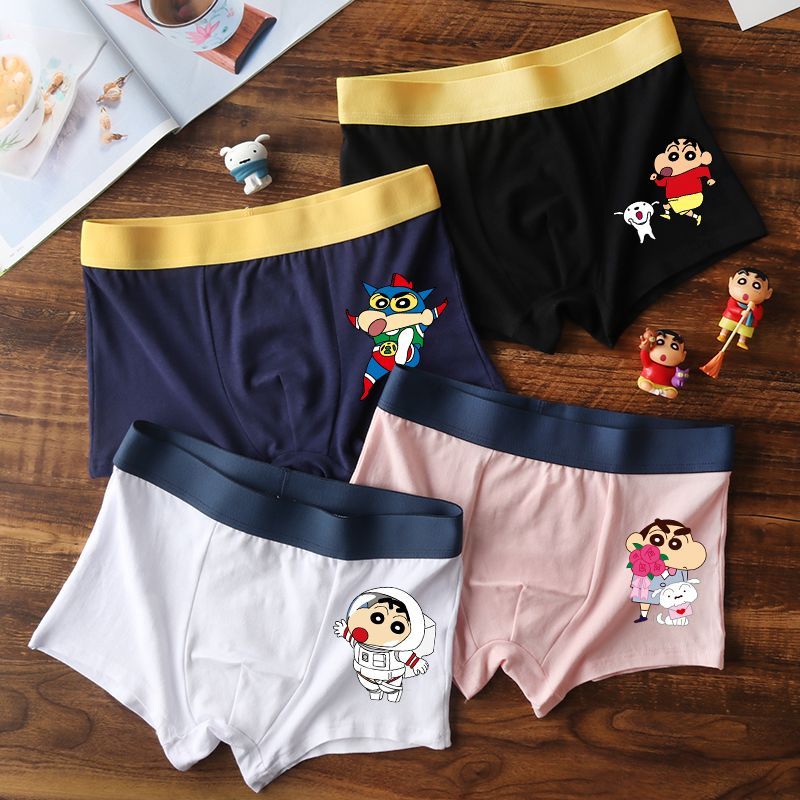 Cartoon Underwear Men's Pure Cotton Cute Funny Boys Boyshorts Head Red Men's Anime Crayon Xiaoxin. 