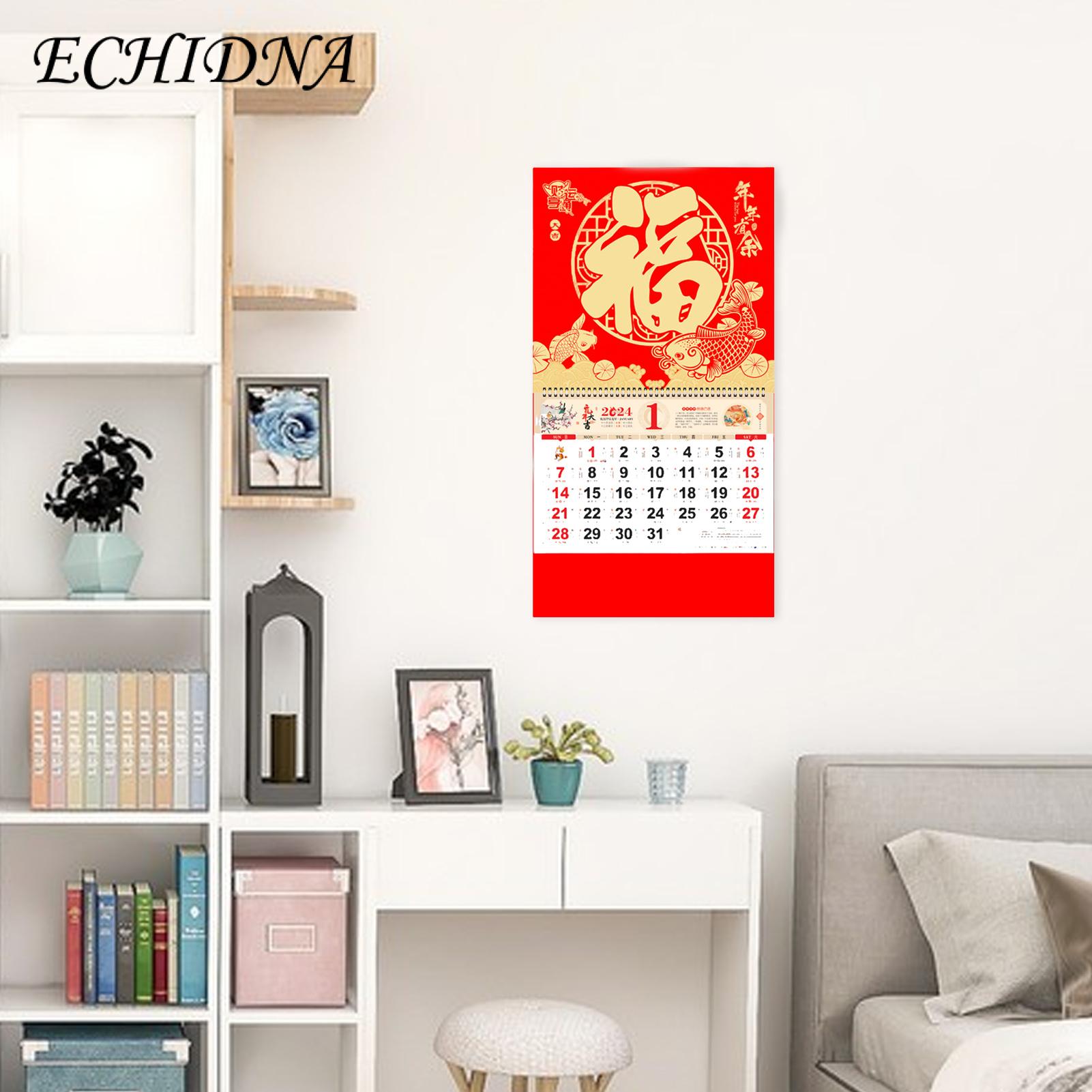 Year of the Dragon Wall Calendar 2024 Red Chinese New Year Wall Calendar Double Coil Tearable Monthly Ornament for Home Office Lunar Dates Wall Calendar. 