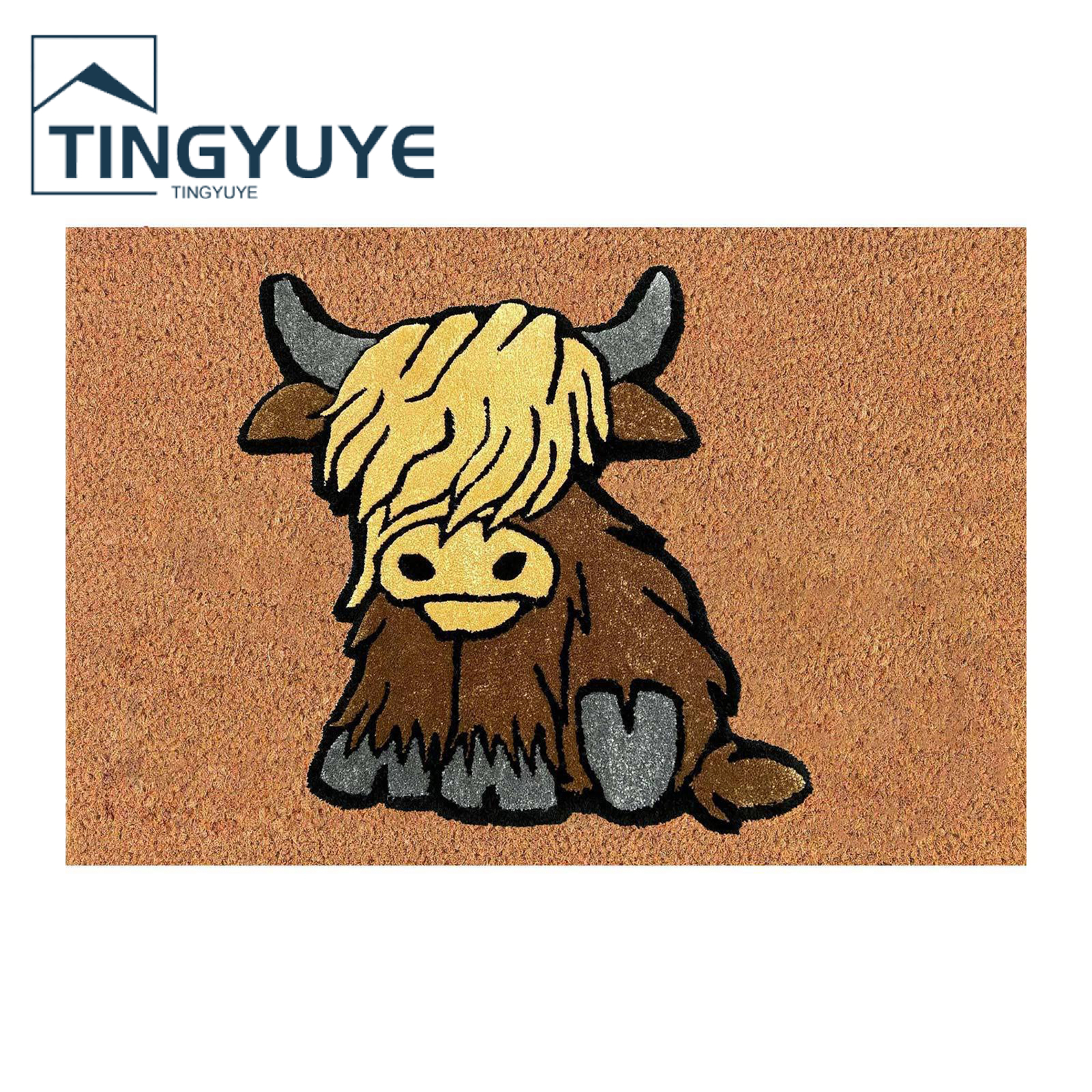 Door Mat Non-Slip Dirt-resistant Decorative Polyester Highland Cow Entrance Door Rug Bedroom Supply. 