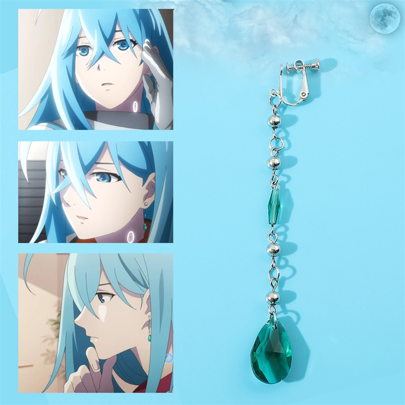【IKE】Anime Vivy Fluorite Eye's Song Cosplay Vivy Earring Ear Clip 1 Pieces Long Green Gem Earclip Costume Accessory Cosplay Prop Gift. 