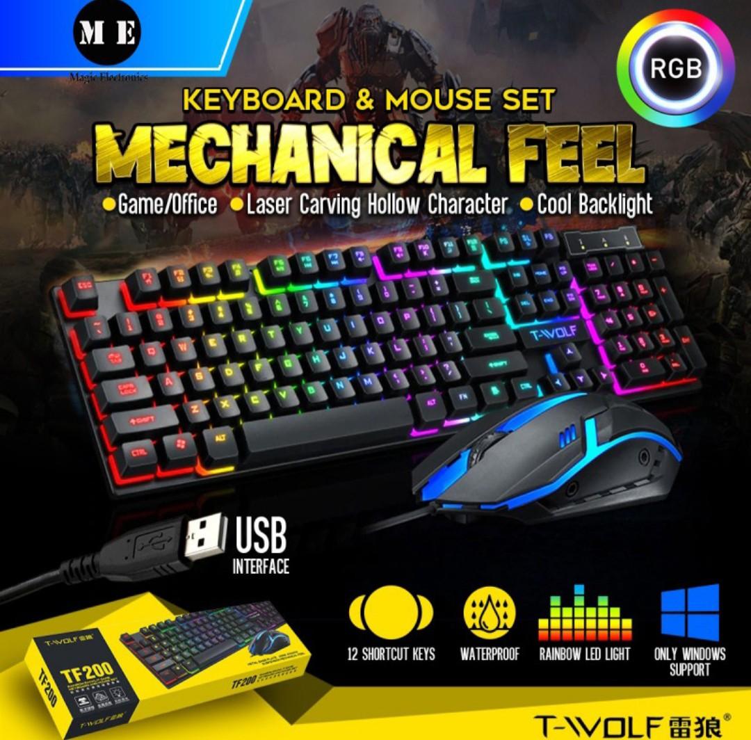 T-Wolf Tf200 Mechanical Feel RGB Gaming keyboard and Mouse Combo - High Quality Backlight LED  Gaming Keyboard Usb Ergon. 