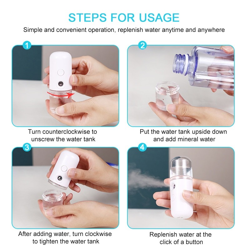 Mini Nano Mist Sprayer Cooler Facial Humidifier USB Rechargeable Face Moisturising Nebulizer. 