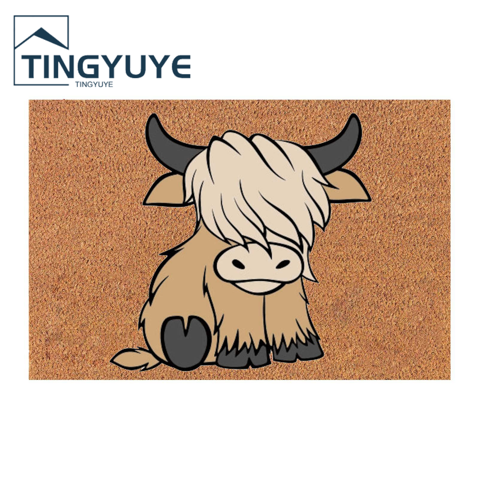 Door Mat Non-Slip Dirt-resistant Decorative Polyester Highland Cow Entrance Door Rug Bedroom Supply. 