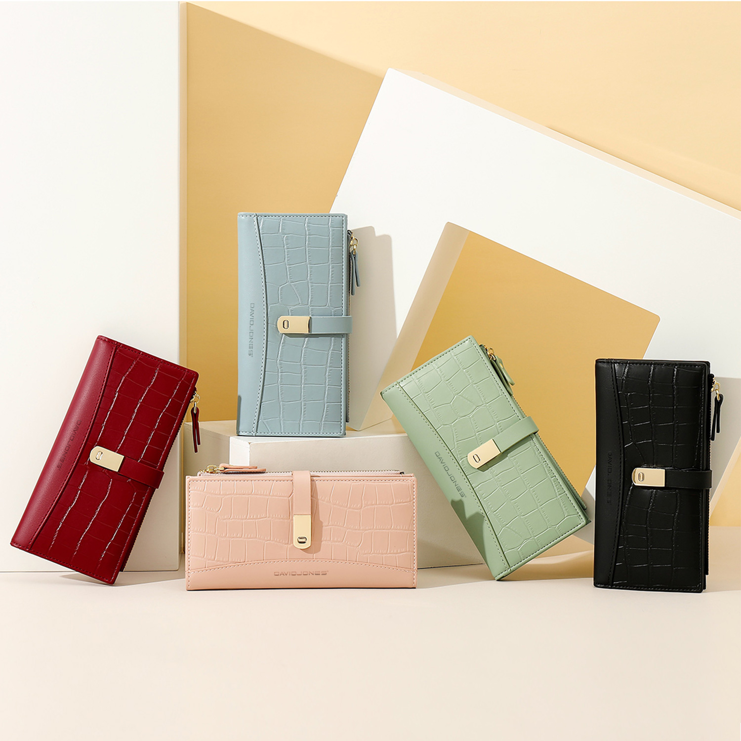 David Jones Paris Long Crocodile Wallet 2 Fold Phone Card Holder Organiser for Women and Gilrs. 