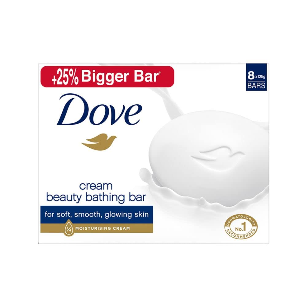 Dove Cream Beauty Bathing Soap Bar 125g (Combo Pack of 8) | With Moisturising Cream for Softer Skin & Body, Nourishes Dry Skin more than Ordinary Soap SAM