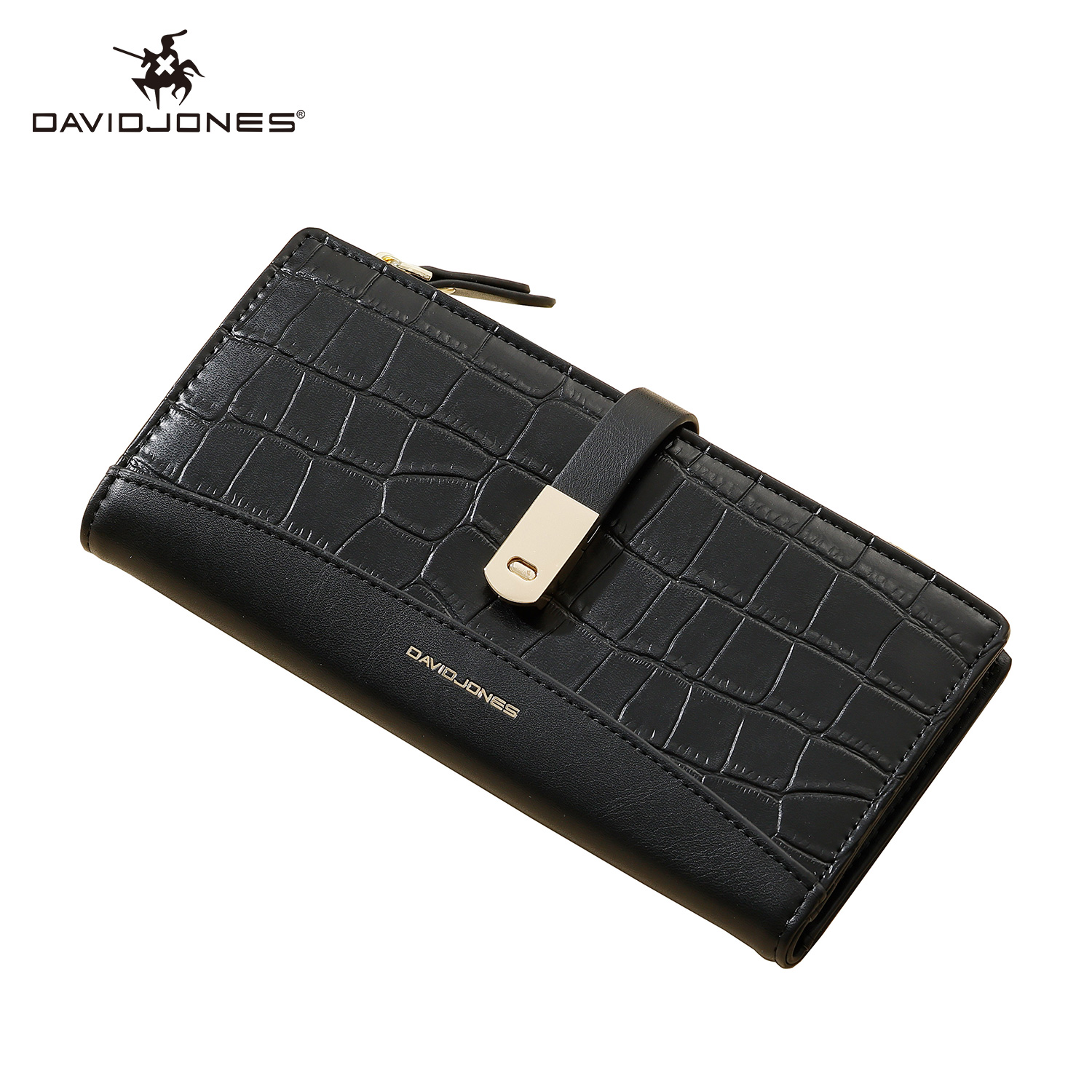 David Jones Paris Long Crocodile Wallet 2 Fold Phone Card Holder Organiser for Women and Gilrs. 