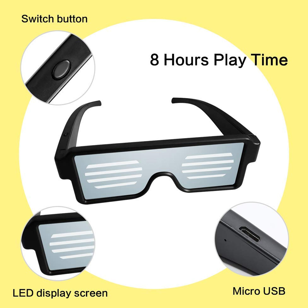 EB LED Glasses USB Rechargeable Light Up Glow Sunglasses With 8 Animation Modes For Halloween Christmas and Various Festival Parties. 