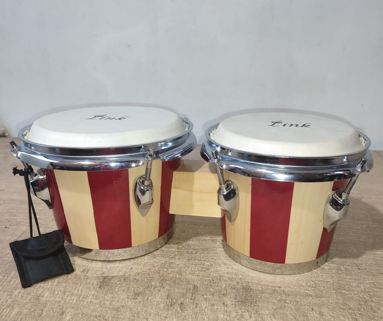 Link Double Bongo Drum Set with Tuning Wrench Professional Wooden Percussion Instrument for Professional, Beginner Adults Kids (Natural Skin) Maverick Percussion. 