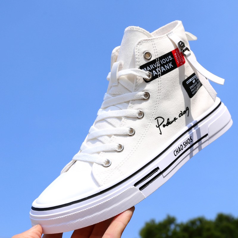 High-Top Canvas Shoes Men's Shoes Summer Breathable Men's Height Increasing Insole Shoes Men's Casual Versatile Sneakers White Canvas Shoes. 