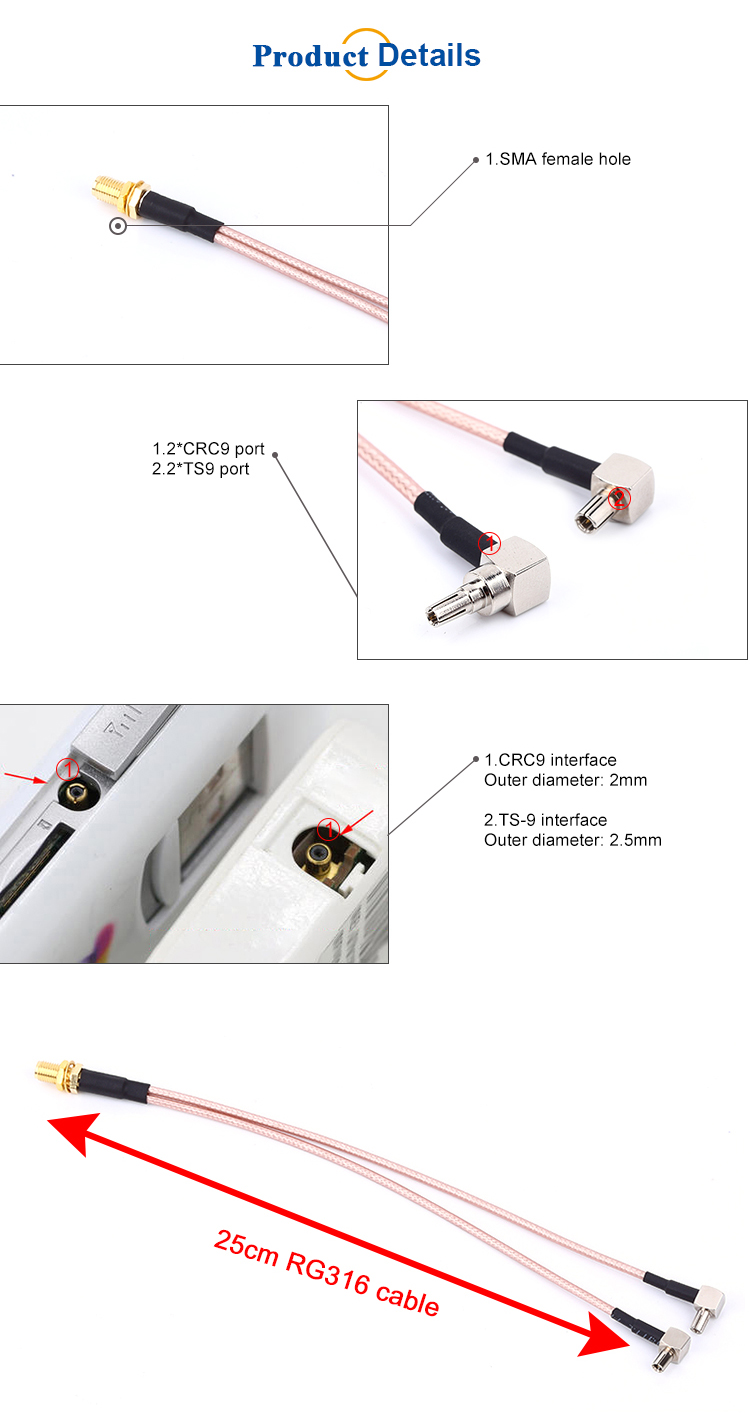 4G LTE Portable Router External Antenna Adapter Splitter SMA Female to Dual TS9 Connector Coaxial Cable. 