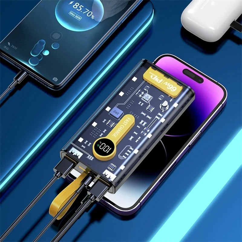 BAGULE 20000mAh USB C Fast Charging Portable PD66W Transparent Two Way Fast  66W Fast Charging Power Bank With Multiple Protection Features. 