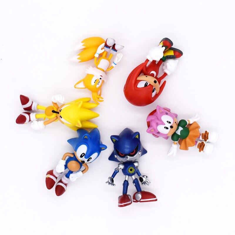 Set Mini Cute 6Pcs Sonic PVC Character Toys Super Sonic Figure Model Dolls Children Animal Toys Birthday Gift 6-7Cm. 