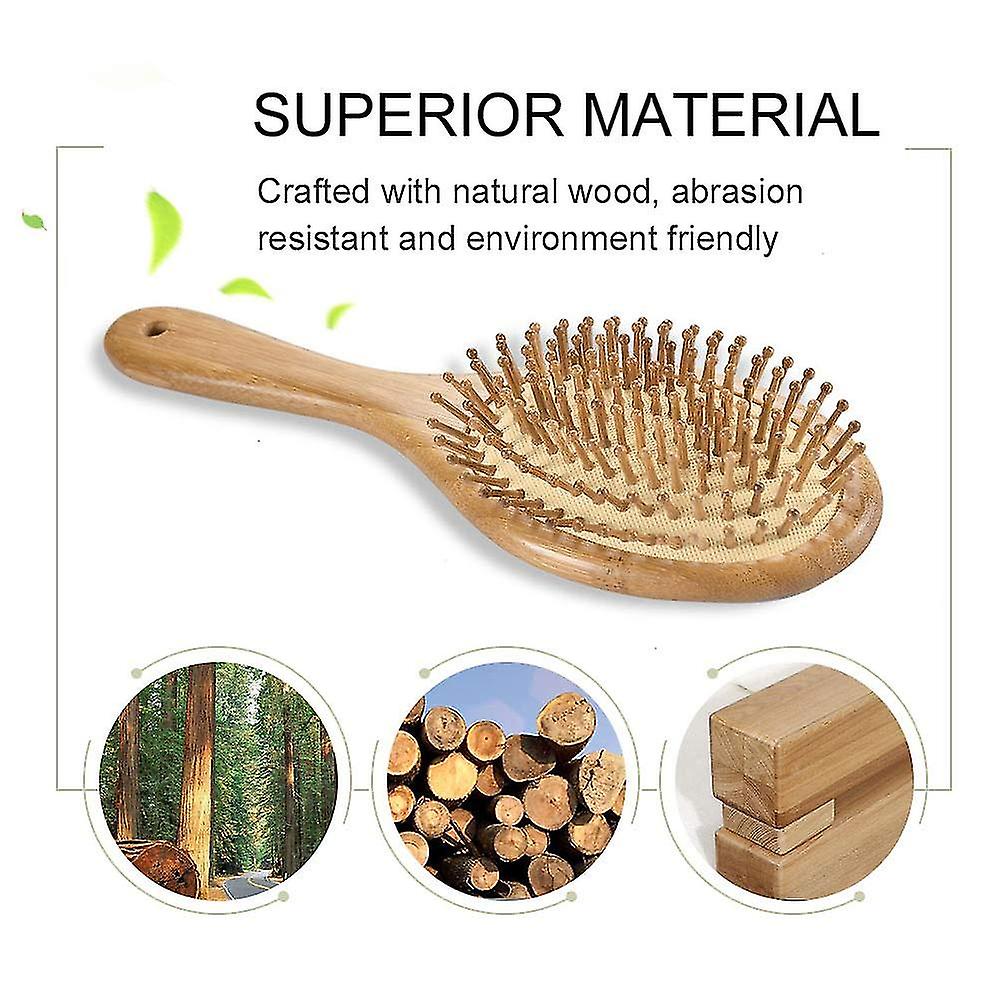 Natural Wood Hair Brush with Wooden Bristles Massage Scalp Comb. 