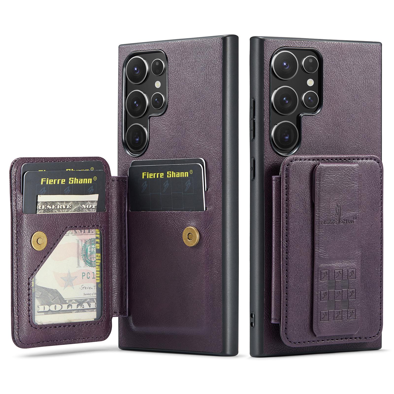 (New product) Fierre Shann FS-024 Oil Wax Cow Leather Card Holder Back Phone Case For Samsung Galaxy S25 5G/Samsung Galaxy S25 Ultra 5G/Samsung Galaxy S25+ 5G. 