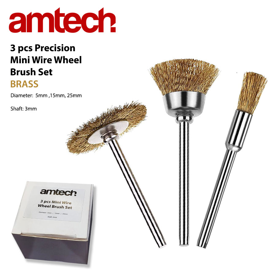 Wire Wheel Brass Cup Brush Mini Precision Polishing Rotary Tool Set for Drill - 3 pcs - AMTECH