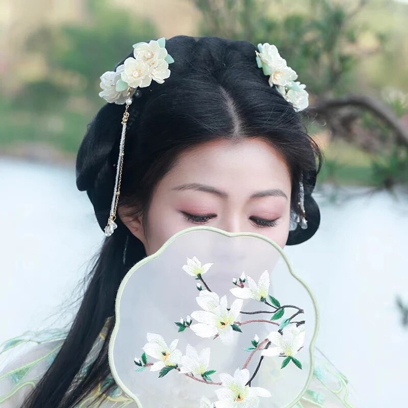 Chinese Hair Clips Girls Hanfu Hair Accessories Green Flower