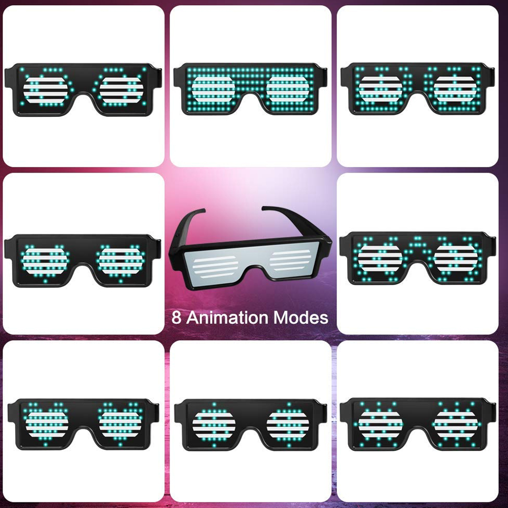 EB LED Glasses USB Rechargeable Light Up Glow Sunglasses With 8 Animation Modes For Halloween Christmas and Various Festival Parties. 